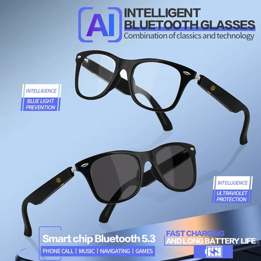 AI Smart Bluetooth Sunglasses or Indoor Clear